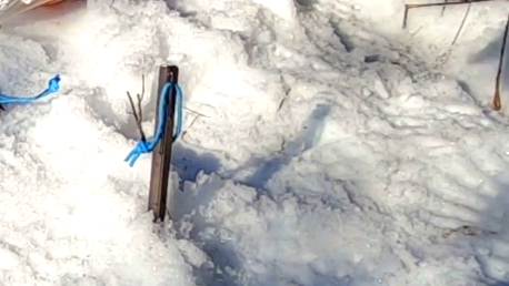 tent stake in the snow
